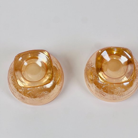 Vintage 2 Carnival Glass Orange Lusterware Sherbet Dish Footed Pedestal Glasses - Picture 4 of 7